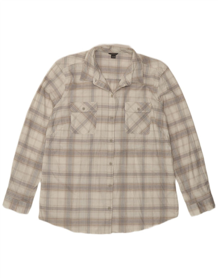 Camicia in flanella da donna Eddie Bauer UK 18 XL cotone scozzese bianco sporco