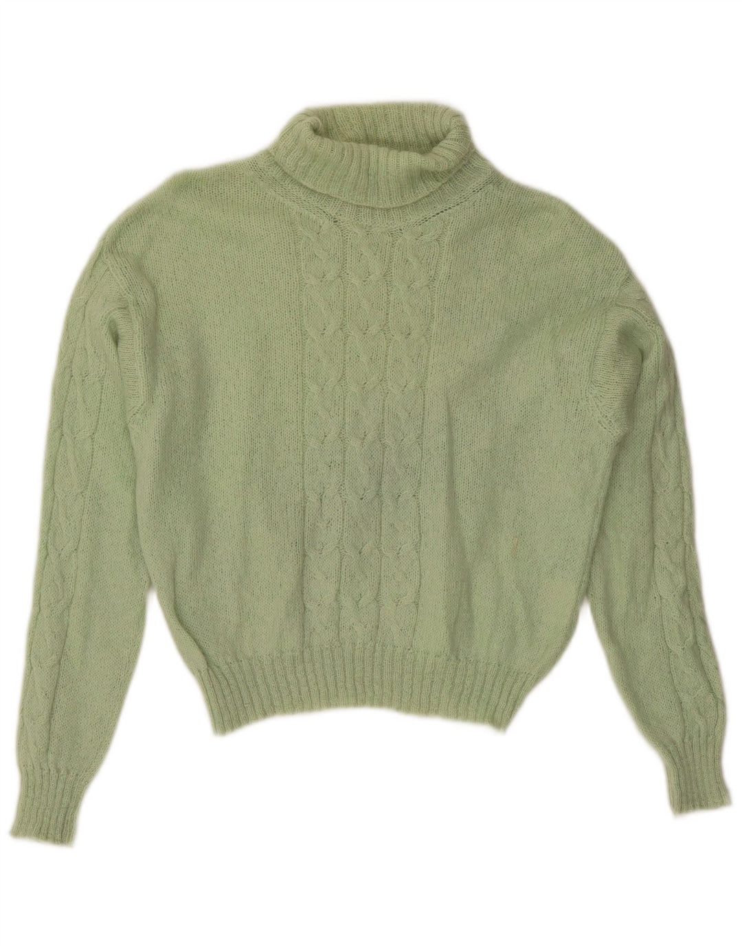 Maglione maglione vintage da donna con collo alto corto UK 14 verde medio