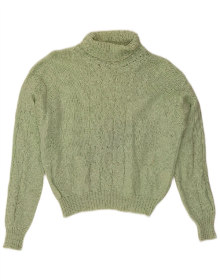 Maglione maglione vintage da donna con collo alto corto UK 14 verde medio