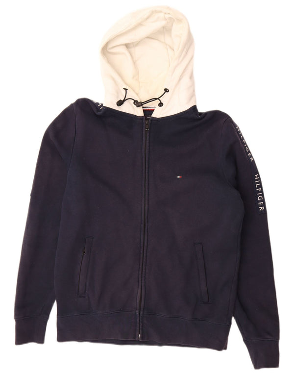Maglione con cappuccio e zip grafica da uomo Tommy Hilfiger piccolo color block blu navy