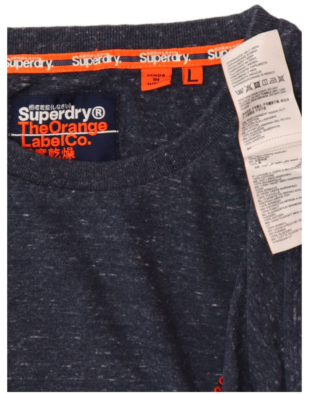 T-shirt da uomo SUPERDRY Top grande in cotone screziato blu navy