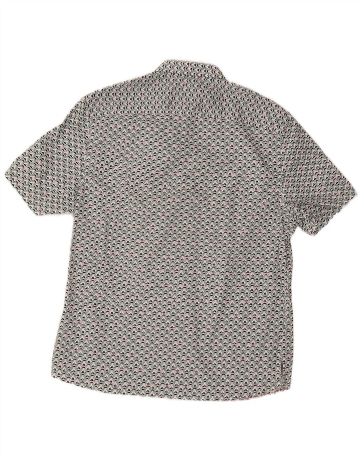 Camicia a maniche corte su misura da uomo White Stuff XL in cotone geometrico blu