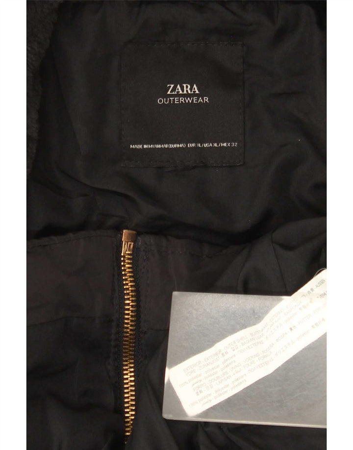 Giacca imbottita con cappuccio da donna Zara UK 18 XL poliestere nero