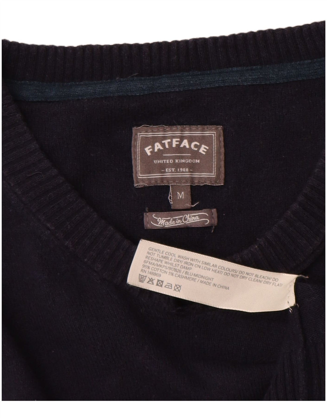 Maglione da uomo con scollo a V Fat Face, cotone medio blu navy