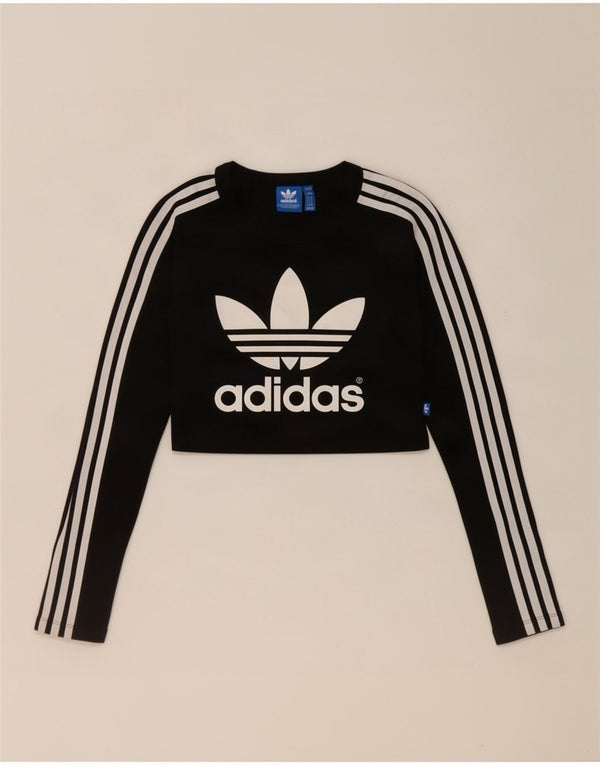 Top corto grafico da donna Adidas manica lunga UK 8 piccolo cotone nero