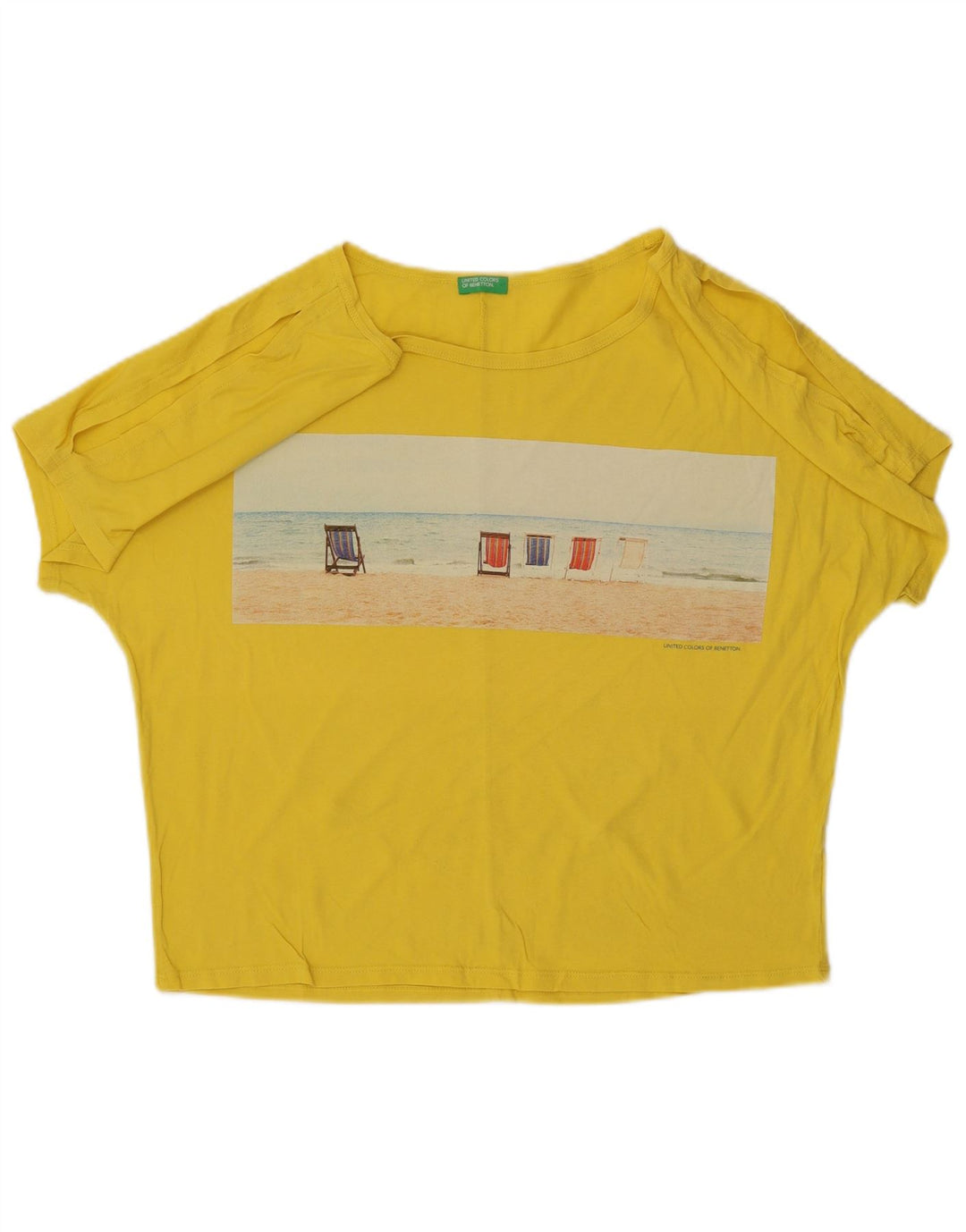 BENETTON Camicetta grafica da donna Top UK 16 Large Giallo
