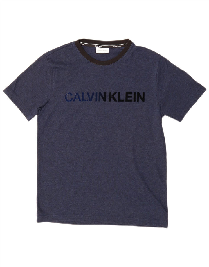 CALVIN KLEIN Mens Graphic T-Shirt Top Small Navy Blue Cotton
