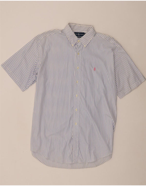 Camicia Ralph Lauren da uomo a maniche corte dal taglio classico XL in cotone gessato blu