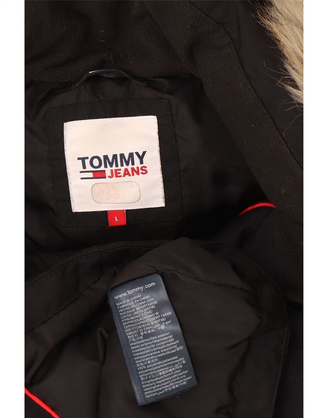 Giacca imbottita con cappuccio da donna Tommy Hilfiger UK 16 Large nera in poliammide