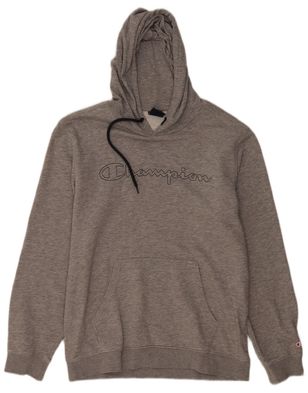 Champion Mens Graphic Hoodie Jumper Large Grey Cotton