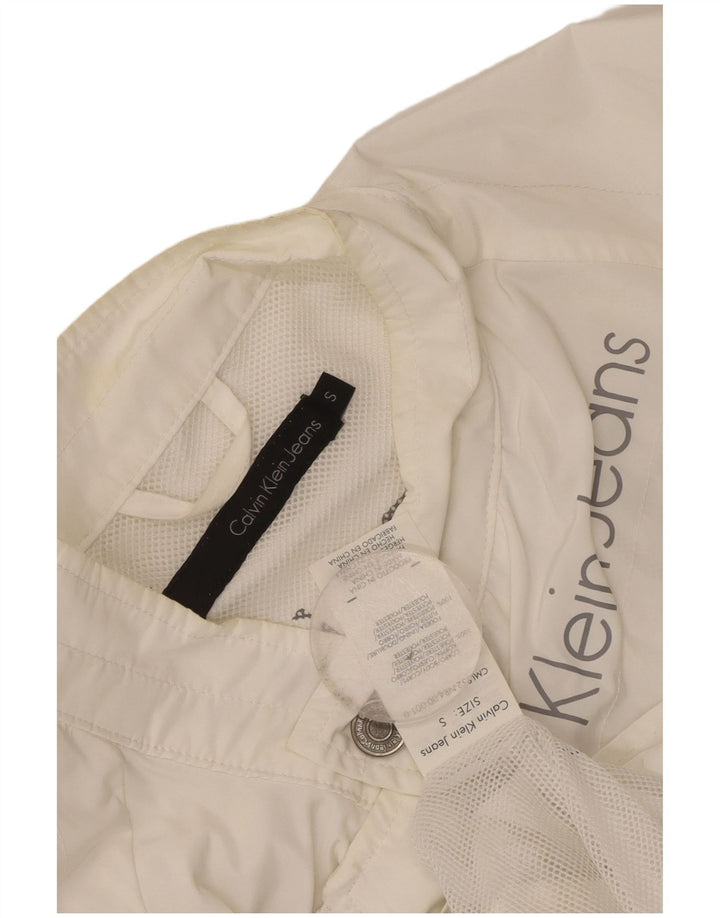 Giacca antipioggia grafica da donna Calvin Klein Jeans UK 10 Small Poliestere bianco