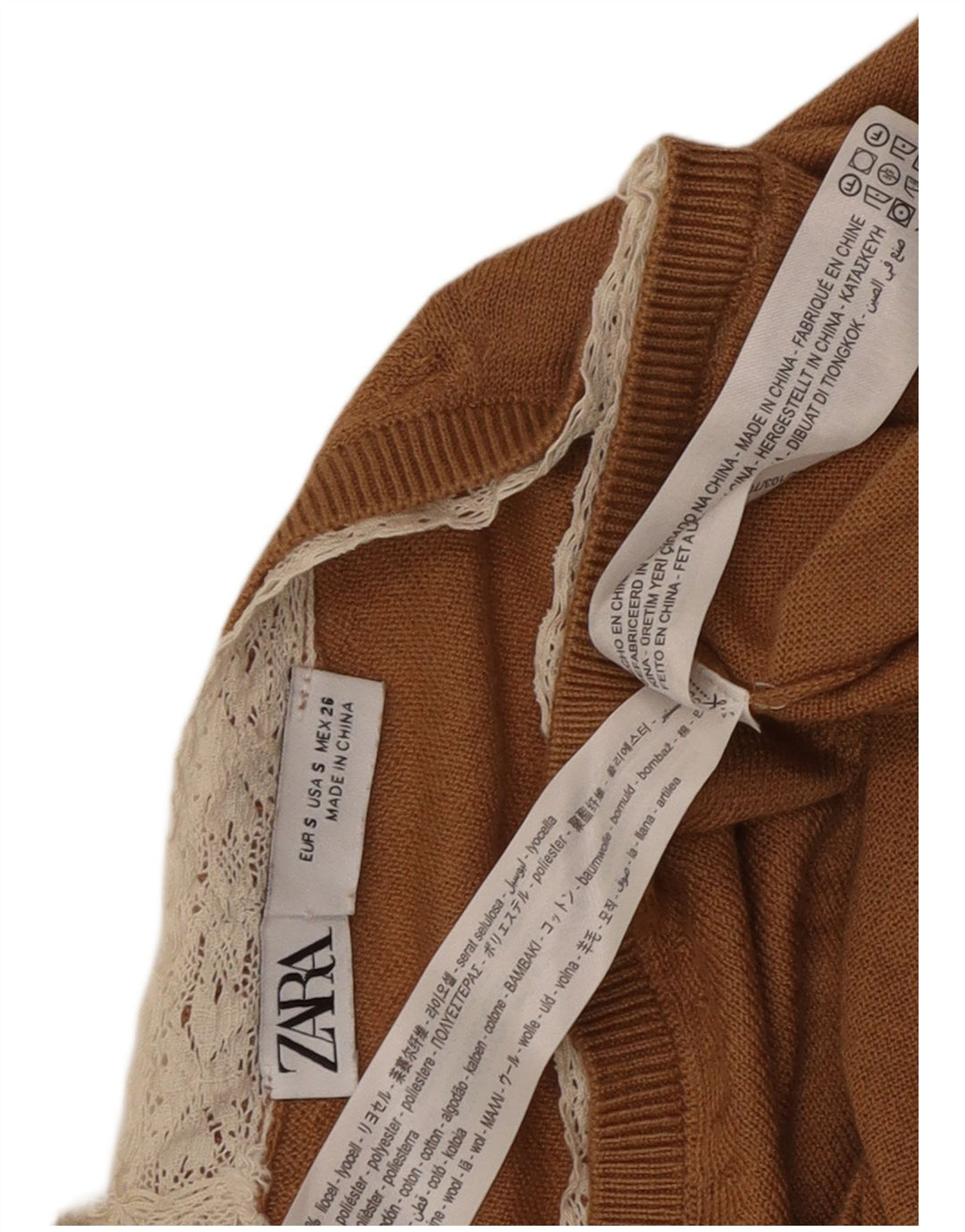 Maglione Zara da donna con scollo a V UK 10 piccolo Lyocell marrone