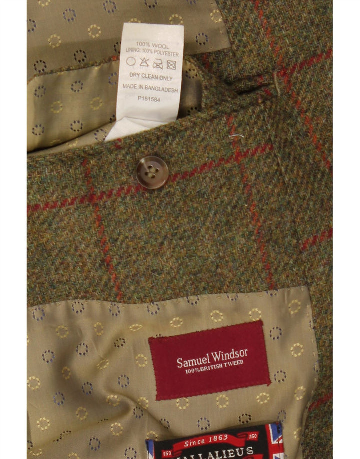 Samuel Windsor Giacca blazer a 2 bottoni da uomo UK 46 3XL Lana a quadri kaki