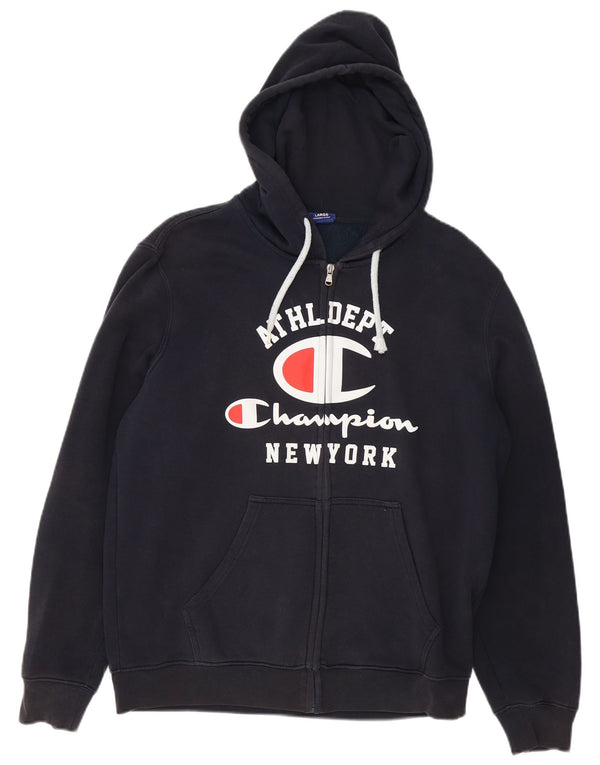 Maglione con cappuccio e zip grafica da uomo Champion, grande, in cotone blu navy