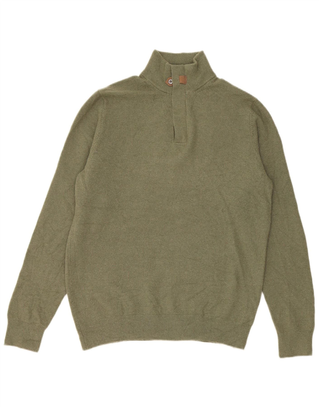 Massimo Dutti Maglione da uomo con zip e collo in lana verde medio