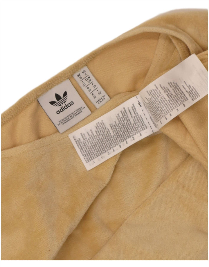Adidas Donna Top Corto in Velluto Oversize Manica Lunga UK 10 Piccolo Giallo