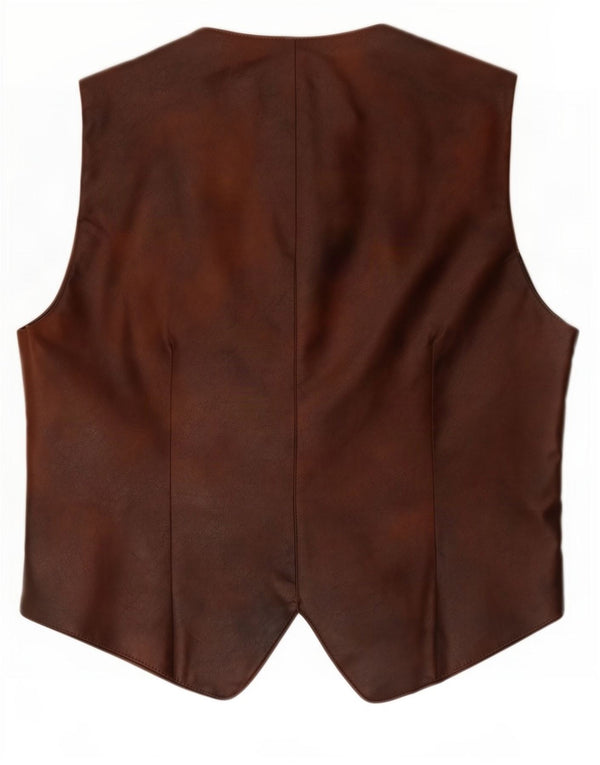 Gilet vintage da donna in ecopelle UK 12 Poliuretano marrone medio