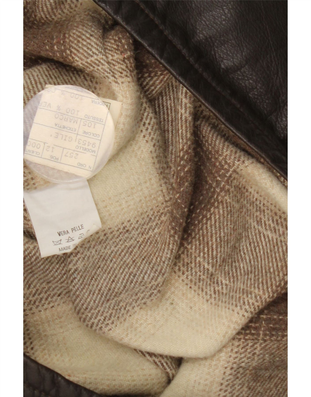 Gilet in pelle da uomo vintage IT 48 in pelle color block marrone medio