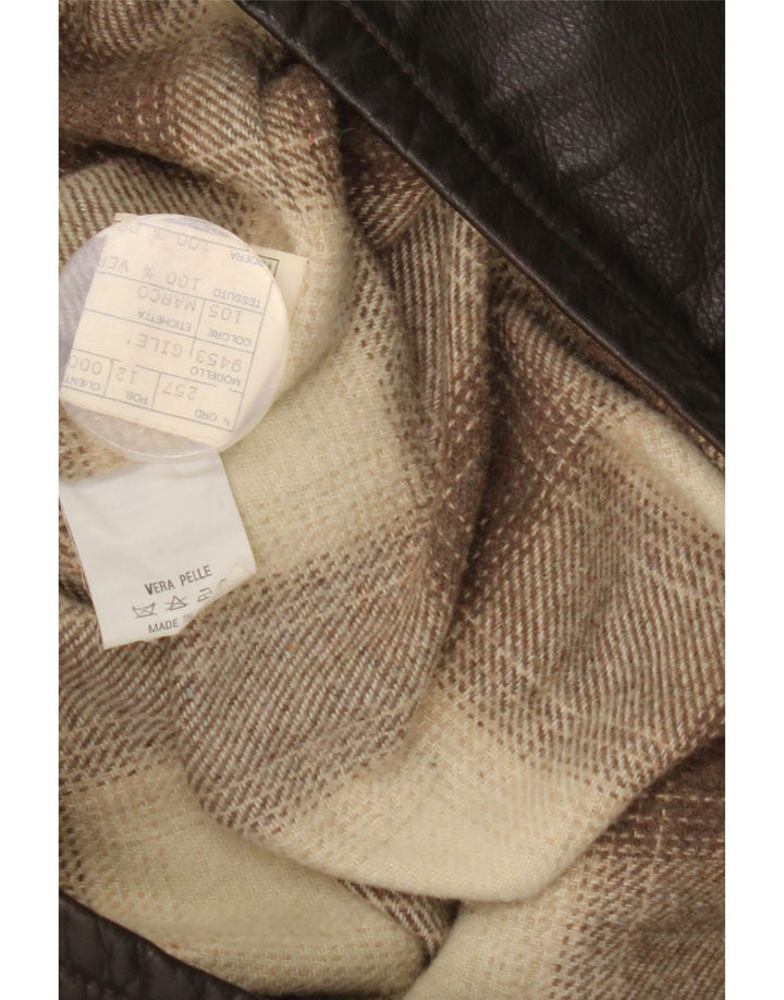 Gilet in pelle da uomo vintage IT 48 in pelle color block marrone medio