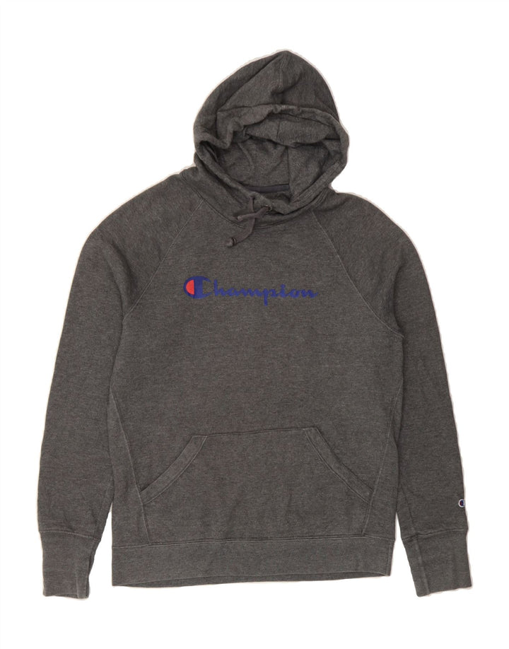 CHAMPION Mens Graphic Hoodie Jumper Small Grey Polyester Vintage Champion and Second-Hand Champion from Messina Hembry 