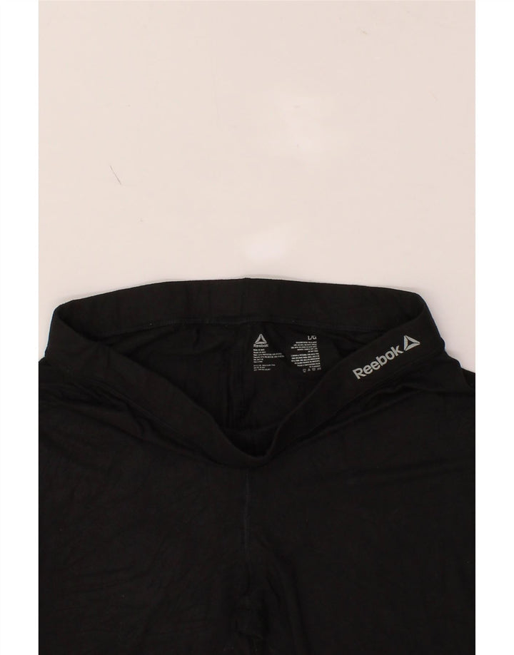 REEBOK Womens Graphic Leggings UK 14 Large  Black Polyester Vintage Reebok and Second-Hand Reebok from Messina Hembry 