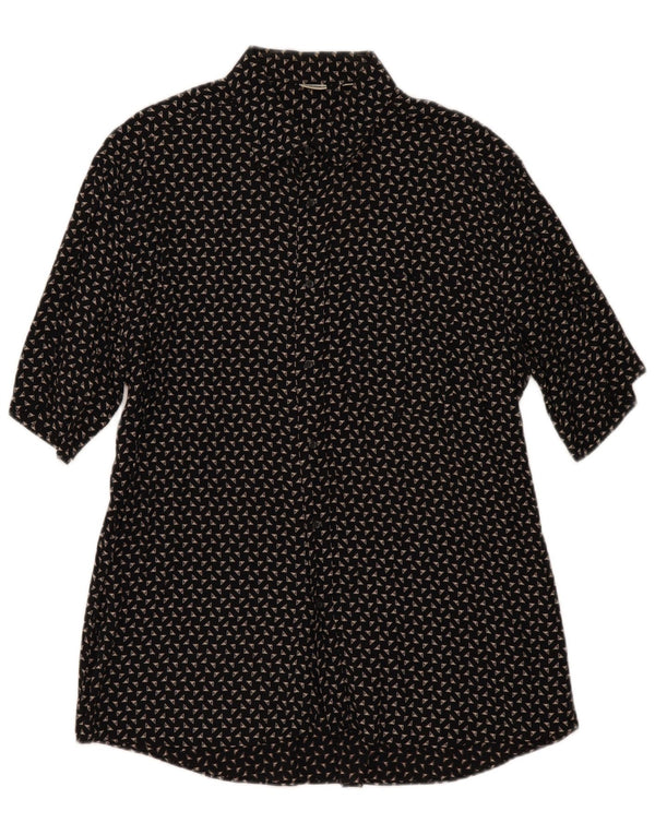 Camicia vintage da uomo a maniche corte taglia 43 17 grande viscosa geometrica nera
