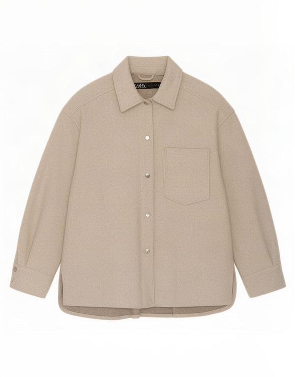 Zara Womens Overshirt Loose Fit Shirt UK 14 Medium Beige Polyester
