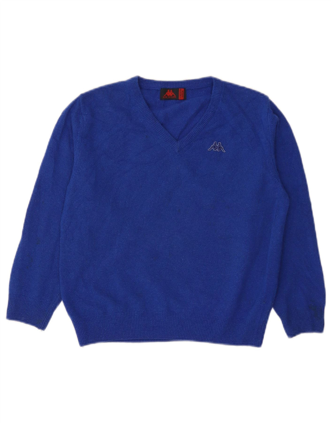 Maglione Kappa Ragazzi con scollo a V 7-8 anni Blu medio in lana d'agnello