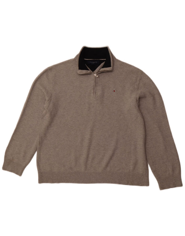 TOMMY HILFIGER Maglione da uomo con zip e collo XL in cotone grigio