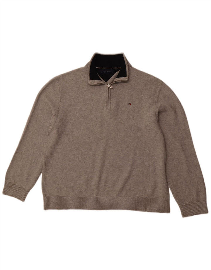 TOMMY HILFIGER Maglione da uomo con zip e collo XL in cotone grigio