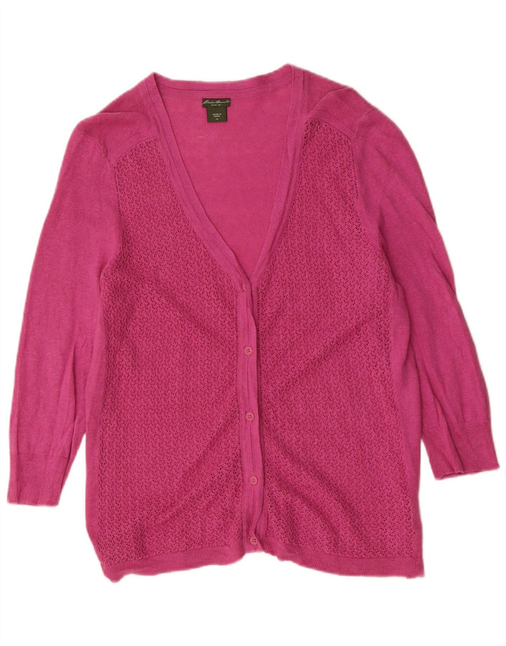Maglione cardigan con maniche a 3/4 da donna Eddie Bauer UK 18 XL Lino rosa