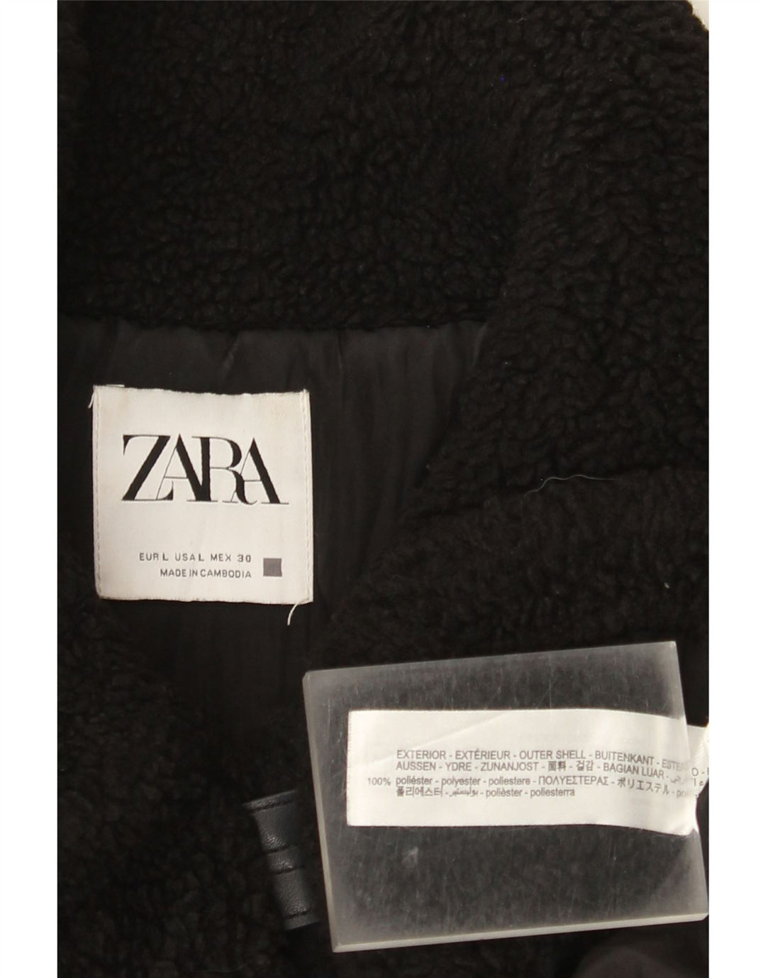 Giacca in pile da donna Zara UK 16 grande poliestere nero