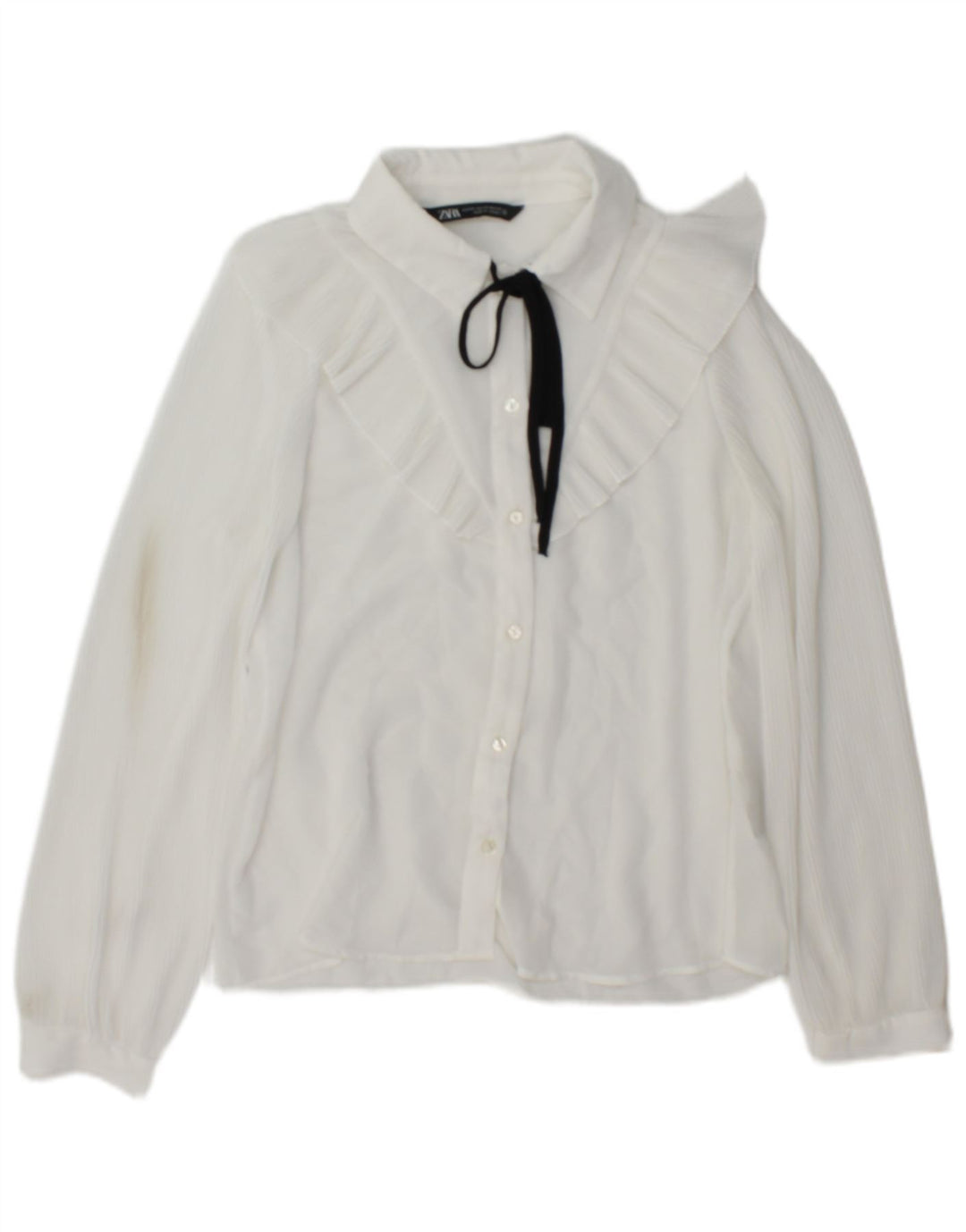 Zara, camicia oversize da donna con volant sul davanti, camicetta UK 6 XS, poliestere bianco
