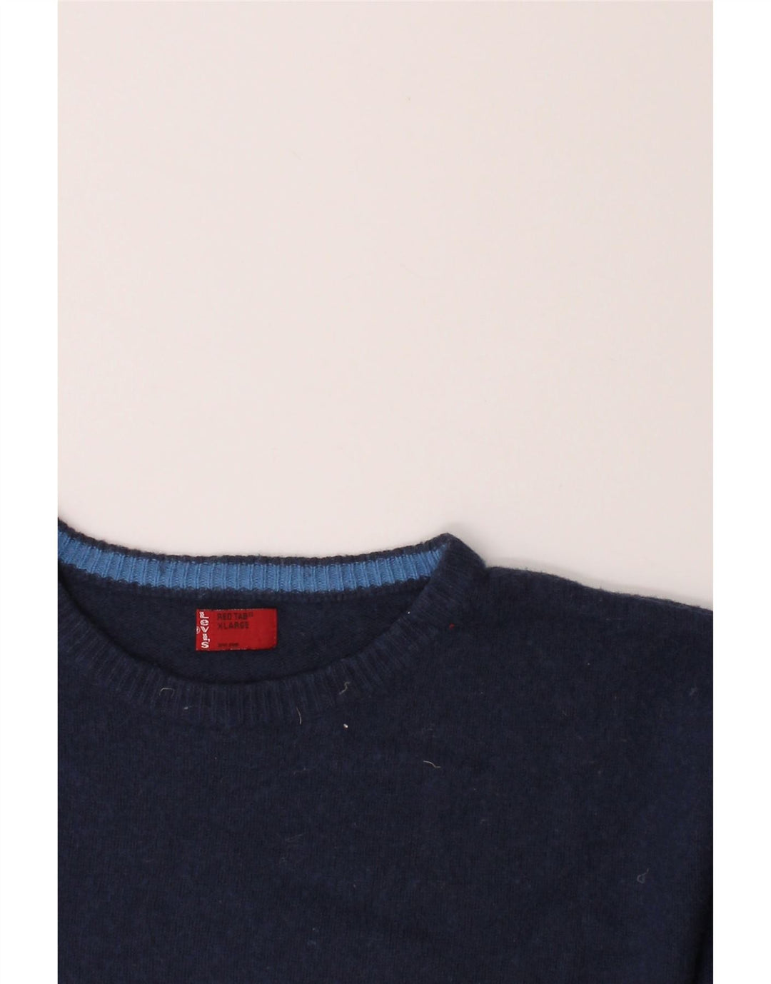 LEVI'S Mens Crew Neck Jumper Sweater XL Navy Blue Lambswool Vintage Levi's and Second-Hand Levi's from Messina Hembry 