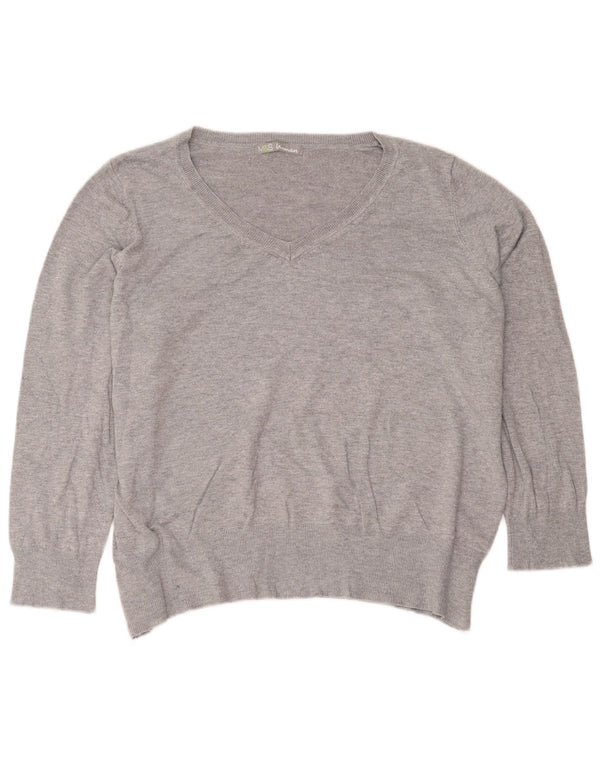 Maglione maglione con scollo a V da donna Marks & Spencer UK 22 3XL Viscosa grigia