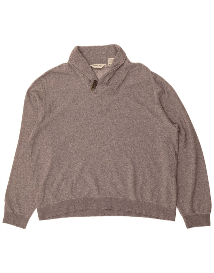 Felpa da uomo con collo a scialle Orvis, maglione XL, cotone grigio
