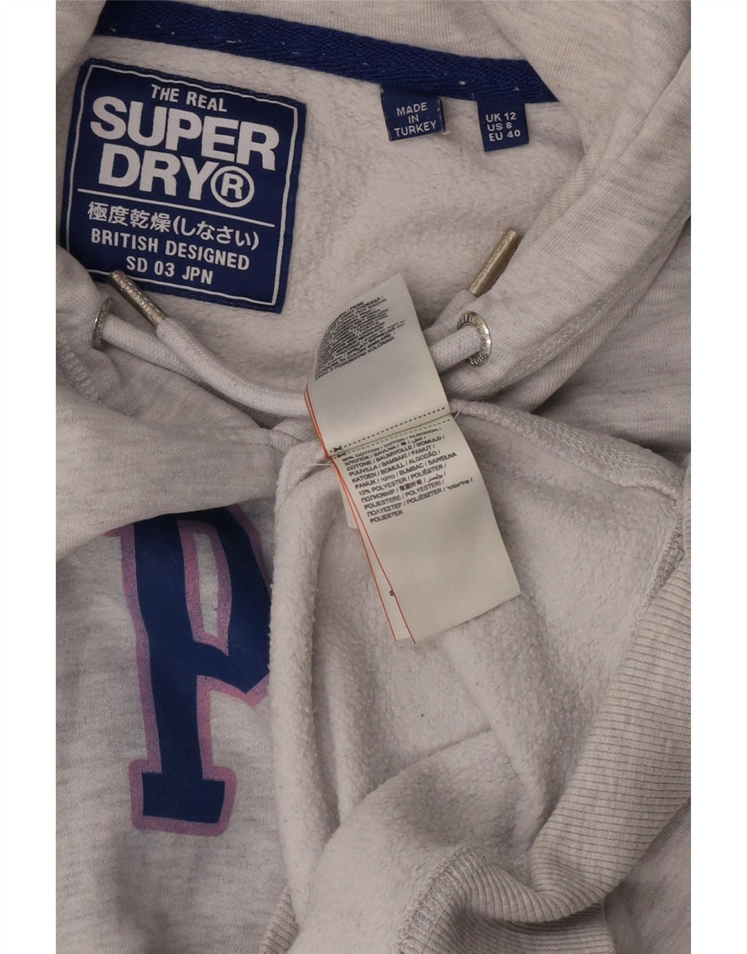 Felpa con cappuccio oversize grafica da donna Superdry UK 12 grigio medio chiazzato