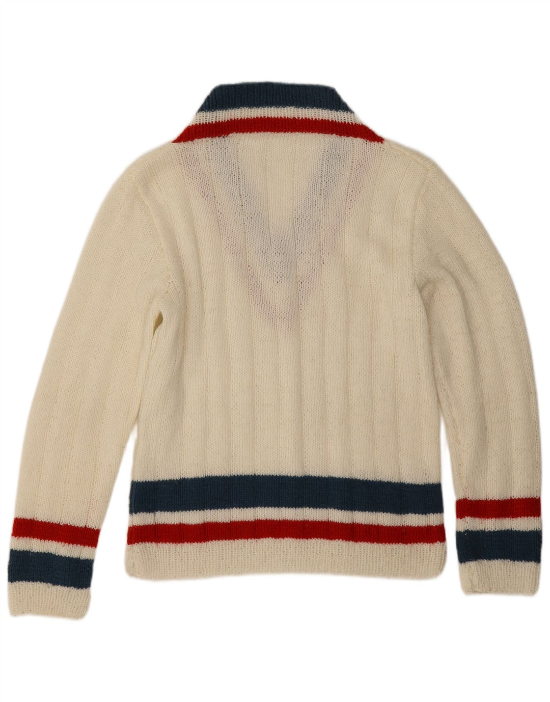 Maglione vintage da uomo con scollo a V a righe bianche medie