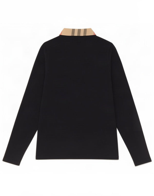 Polo da donna a maniche lunghe Burberry UK 14 grande cotone a quadri blu navy