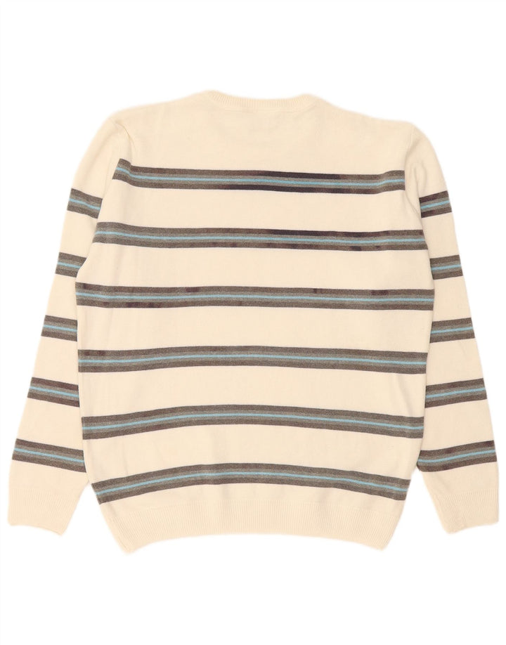 Maglione maglione girocollo da uomo Lacoste taglia 5 grande cotone a righe bianche