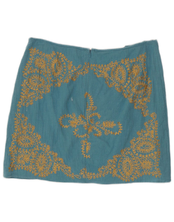 KAREN MILLEN Womens Mini Skirt UK 14 Large W32 Blue Floral Cotton