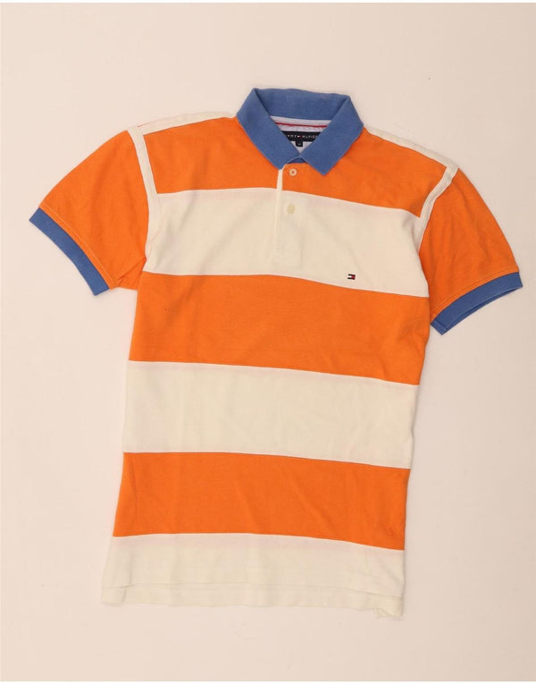 Polo da rugby da uomo Tommy Hilfiger in cotone a righe arancioni medie