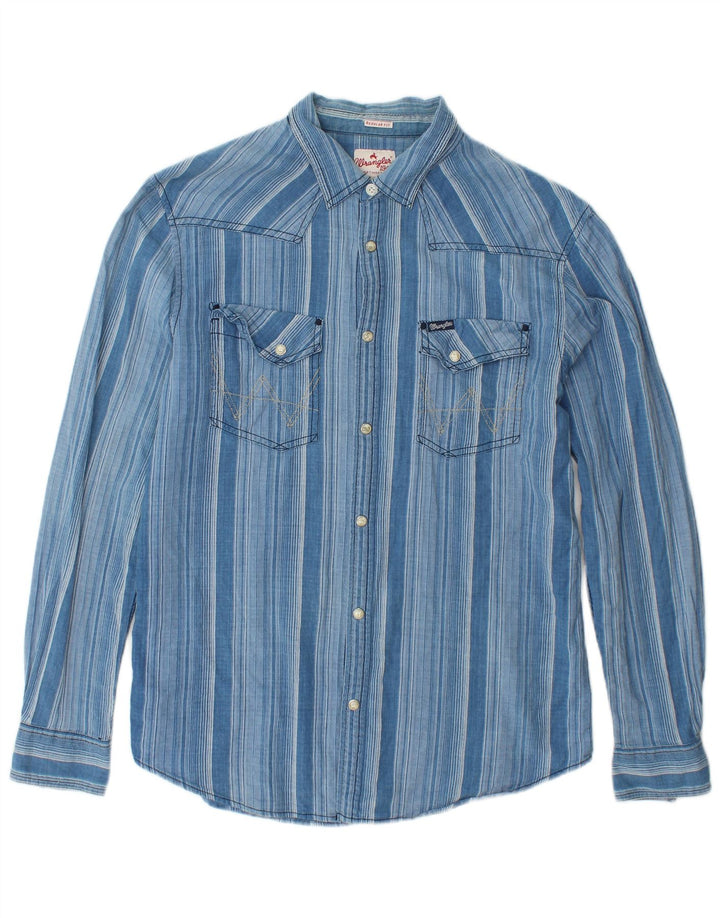 WRANGLER Camicia da uomo in flanella vestibilità regolare in cotone a righe grandi blu