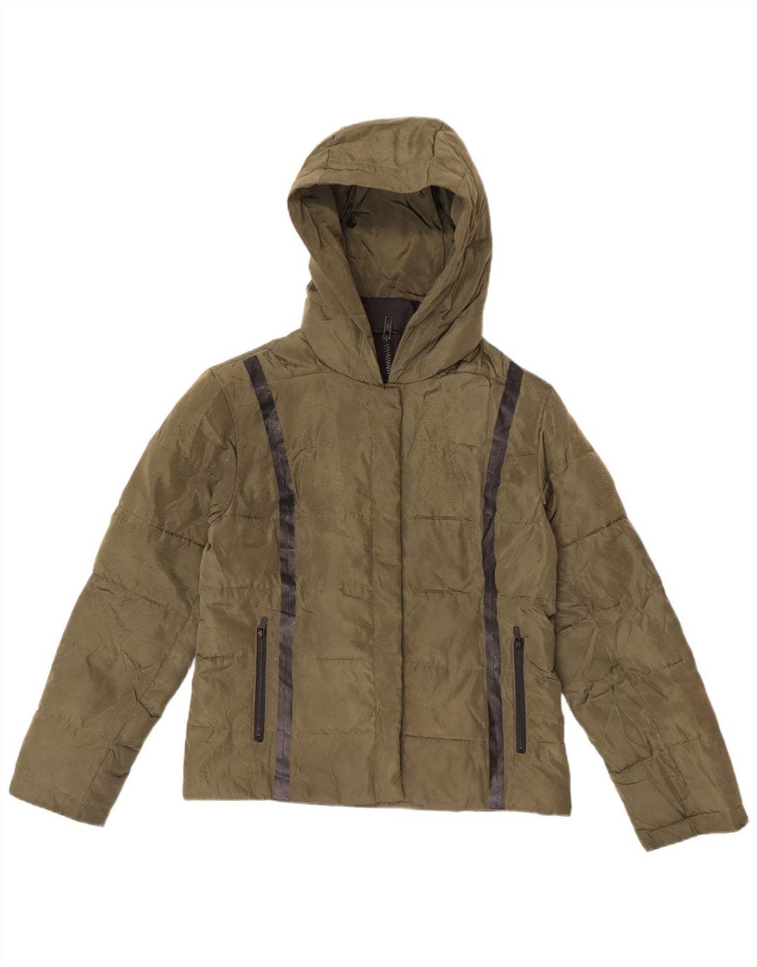 Giacca imbottita con cappuccio da donna Jack Wills UK 10 piccola in poliestere a righe kaki