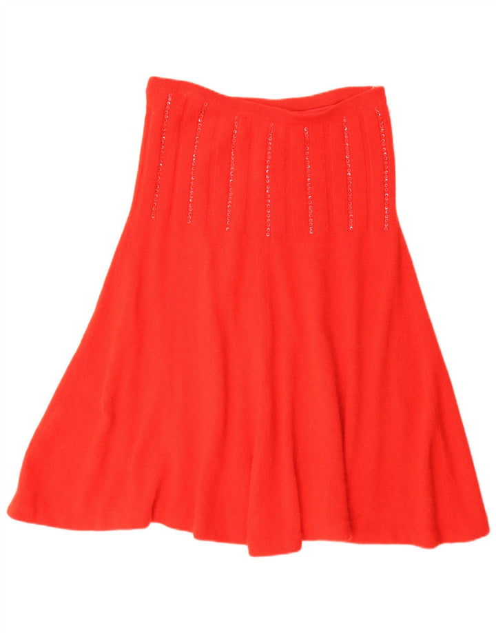 Gonna svasata in maglia da donna vintage IT 44 media W30 rossa angora