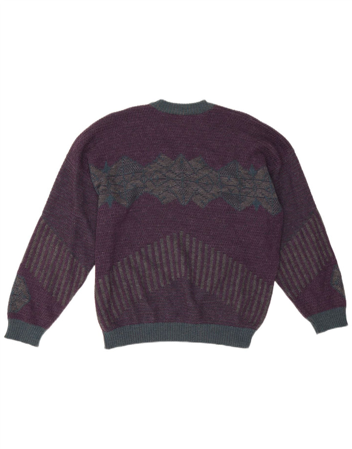Maglione vintage da uomo girocollo IT 50 viola medio geometrico