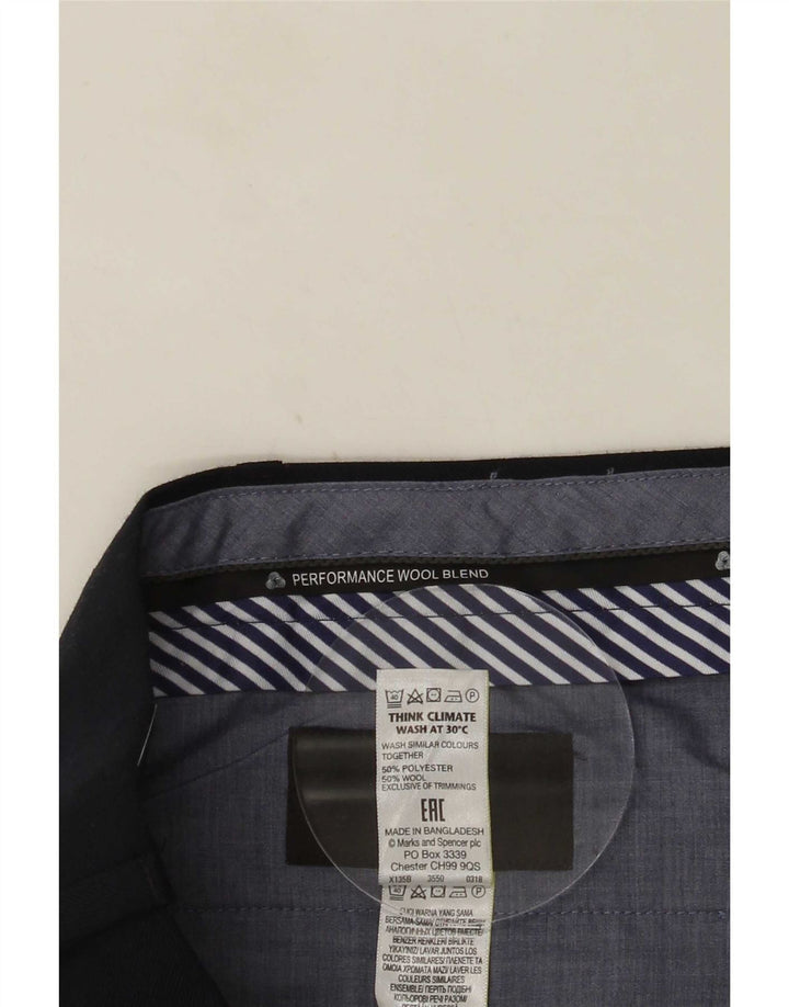 Pantaloni da abito vestibilità regolare da uomo Marks & Spencer W46 L31 poliestere blu navy
