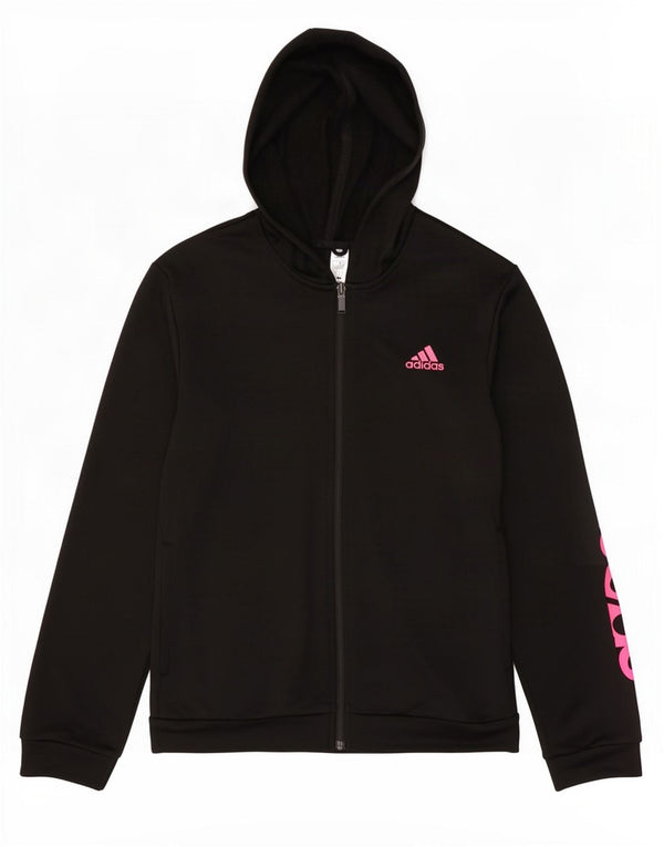 Felpa con cappuccio con zip grafica Adidas da donna UK 12/14 Poliestere nero medio