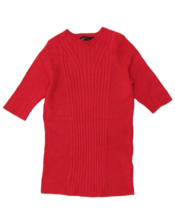 Marks & Spencer Womens 1/2 Sleeve Crew Neck Jumper Sweater UK 8 Small Pink