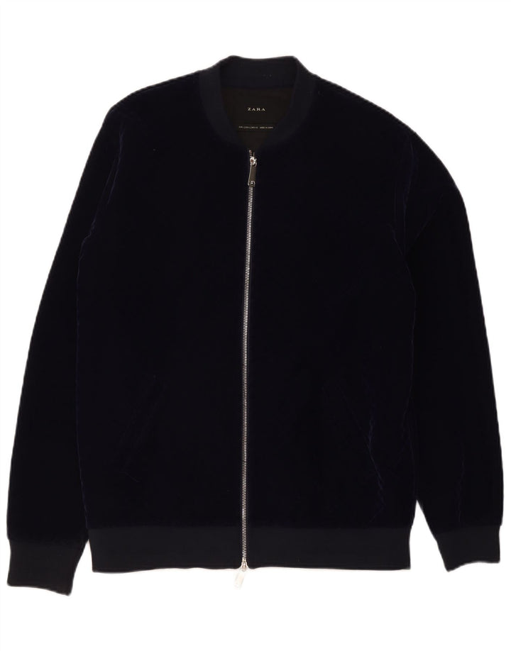 Giubbotto bomber in velluto da uomo Zara UK 40 grande poliestere blu navy